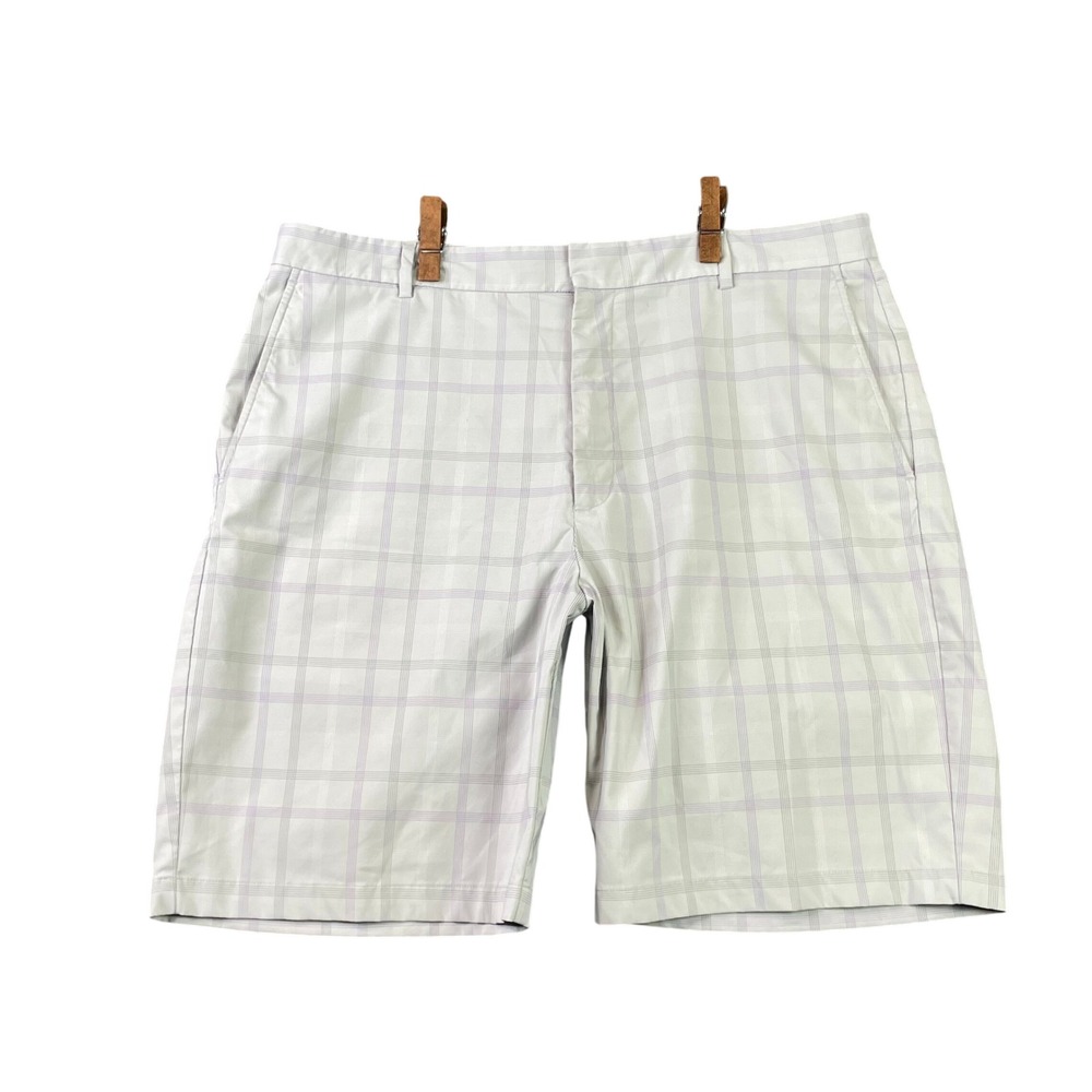 Walter Hagen Golf Shorts Mens 38 Grey Plaid Performance Stretch Flat Front Sport